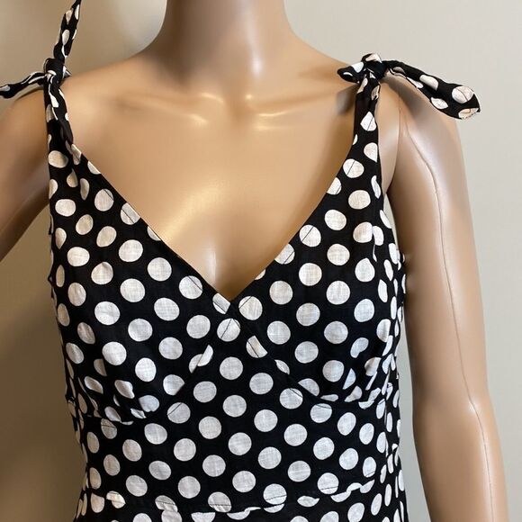 Tweeds polka dot black & white sleeveless linen top size S - Picture 2 of 9